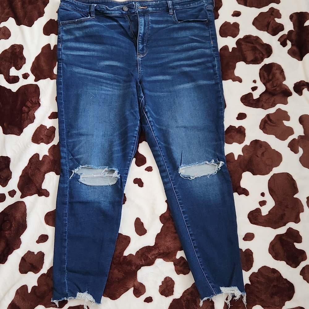 American Eagle Outfitters Dark Blue Distressed Ankle Jeans